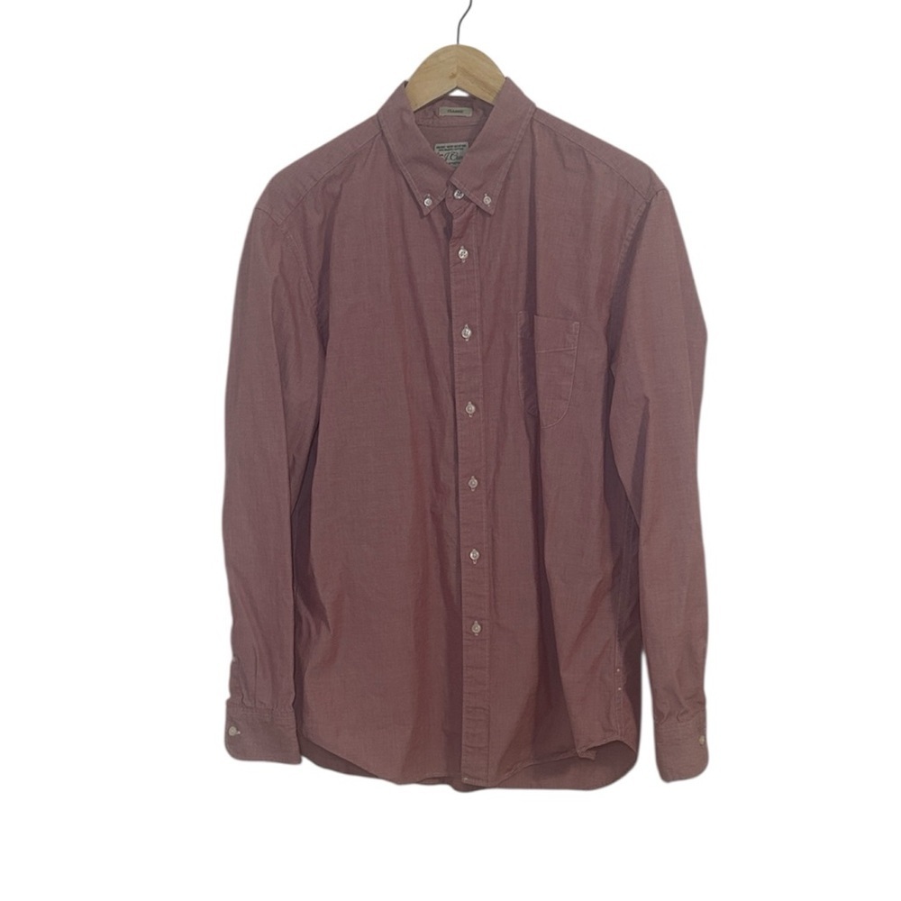 J Crew Organic Cotton Men's Dark Pinkish Red Button-Down Shirt, Stretch, Large